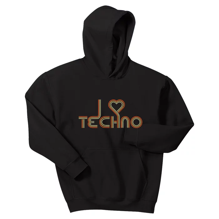 Techno Lover I Love Techno Retro Kids Hoodie