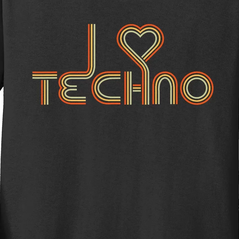 Techno Lover I Love Techno Retro Kids Long Sleeve Shirt