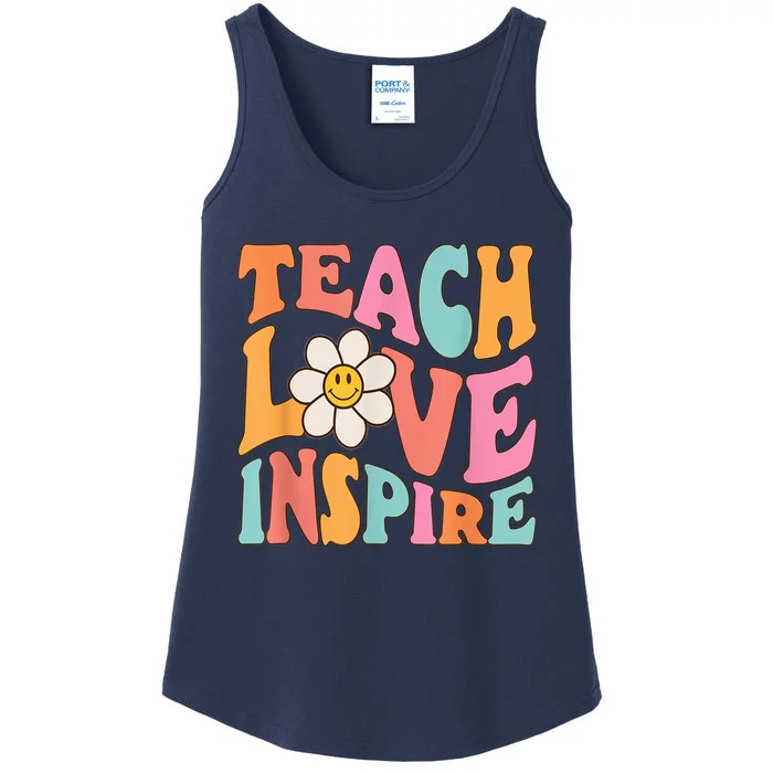 Teach Love Inspire Retro Funny Back To School Teachers Girls Ladies Essential Tank