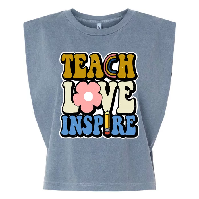 Teach Love Inspire Retro Gift For Teacher Garment-Dyed Women's Muscle Tee