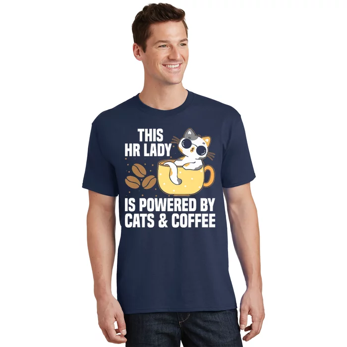 This Lady Is Powered By Cats & Coffee Expressive Design T-Shirt