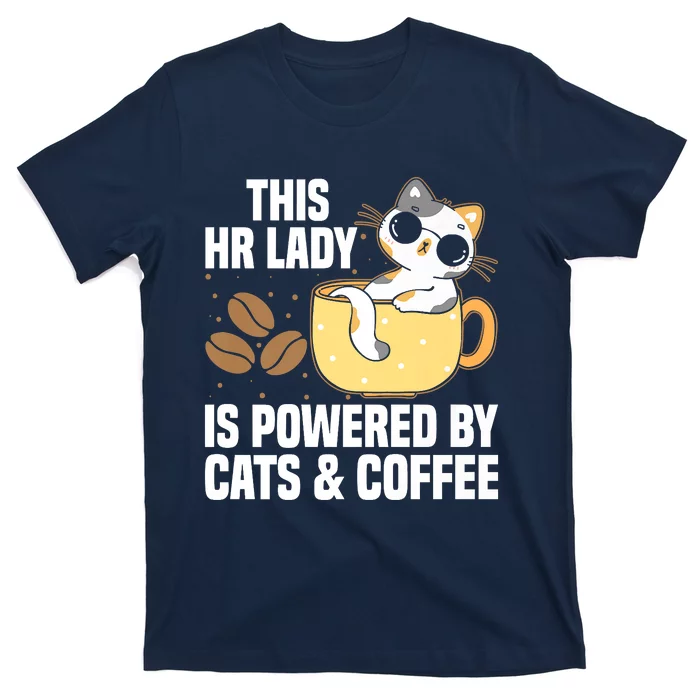 This Lady Is Powered By Cats & Coffee Expressive Design T-Shirt