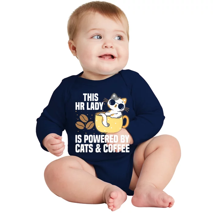 This Lady Is Powered By Cats & Coffee Expressive Design Baby Long Sleeve Bodysuit