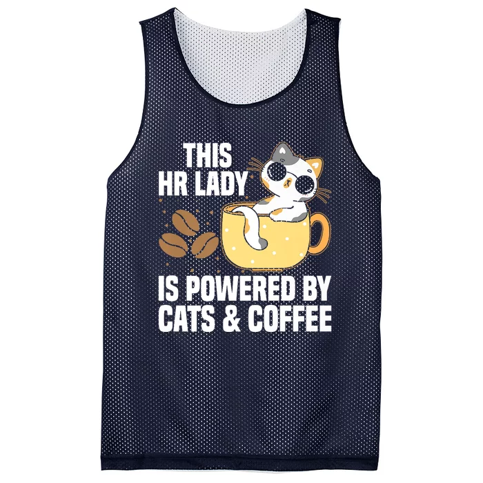 This Lady Is Powered By Cats & Coffee Expressive Design Mesh Reversible Basketball Jersey Tank