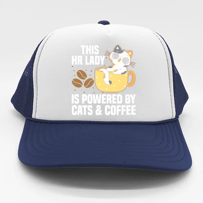 This Lady Is Powered By Cats & Coffee Expressive Design Trucker Hat