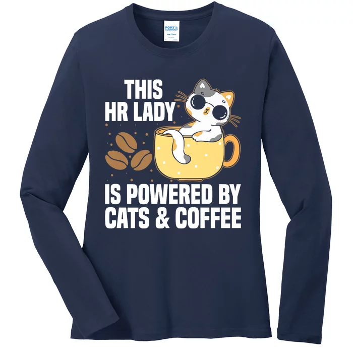 This Lady Is Powered By Cats & Coffee Expressive Design Ladies Long Sleeve Shirt