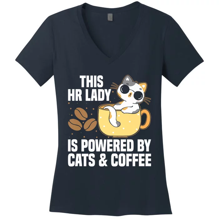 This Lady Is Powered By Cats & Coffee Expressive Design Women's V-Neck T-Shirt