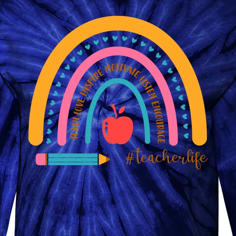 Teacher Life Inspire Rainbow Cute Gift Tie-Dye Long Sleeve Shirt