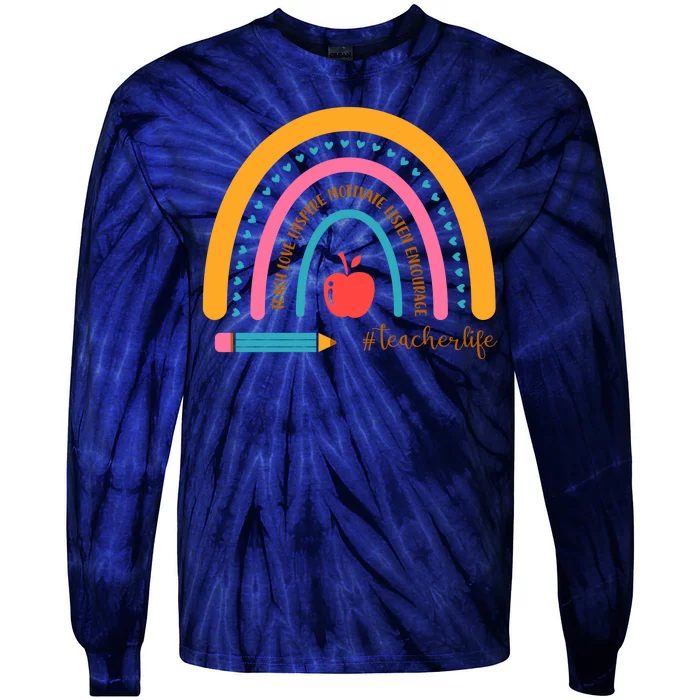 Teacher Life Inspire Rainbow Cute Gift Tie-Dye Long Sleeve Shirt