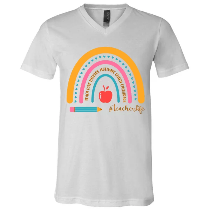 Teacher Life Inspire Rainbow Cute Gift V-Neck T-Shirt