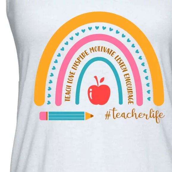 Teacher Life Inspire Rainbow Cute Gift Ladies Essential Flowy Tank