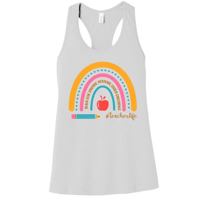 Teacher Life Inspire Rainbow Cute Gift Women's Racerback Tank