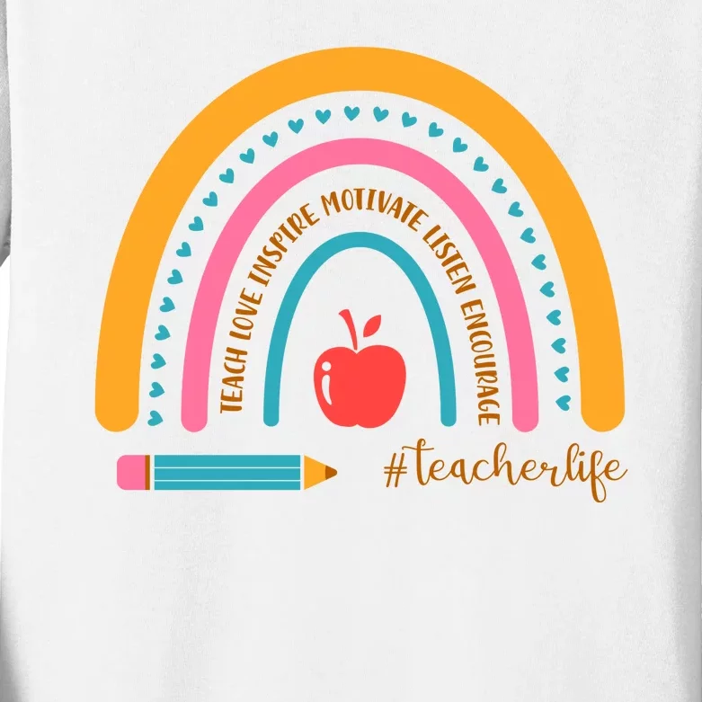 Teacher Life Inspire Rainbow Cute Gift Kids Long Sleeve Shirt