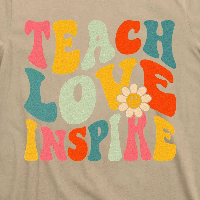 Teach Love Inspire Bach To School Teacher Funny Groovy Retro T-Shirt