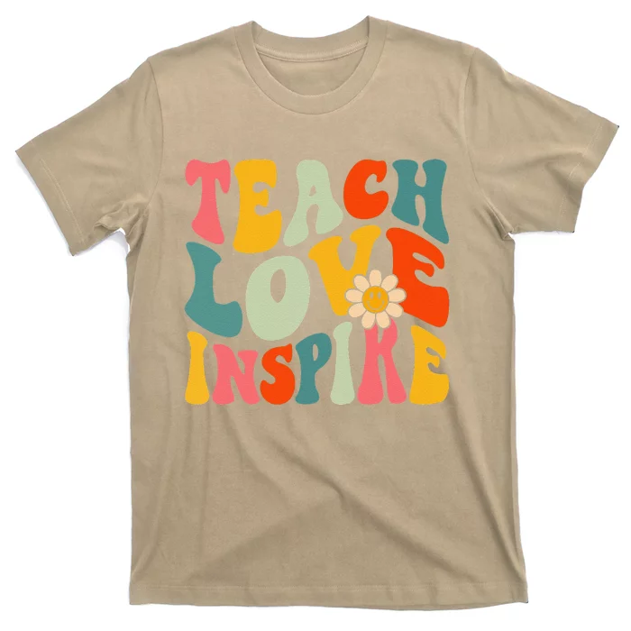 Teach Love Inspire Bach To School Teacher Funny Groovy Retro T-Shirt