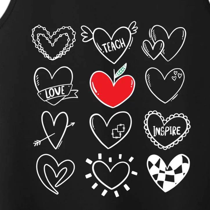 Teach Love Inspire Hearts Valentines Day Great Gift For Teachers Funny Gift Performance Tank