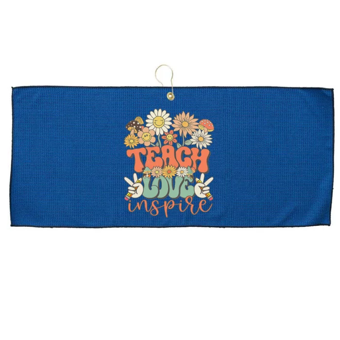 Teach Love Inspire Retro Groovy Daisy Back To School Teacher Large Microfiber Waffle Golf Towel