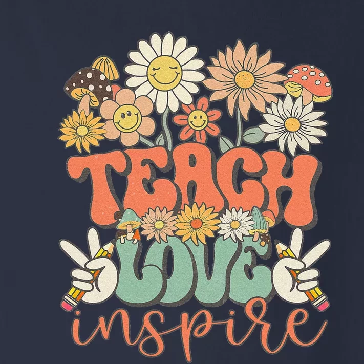 Teach Love Inspire Retro Groovy Daisy Back To School Teacher Toddler Long Sleeve Shirt