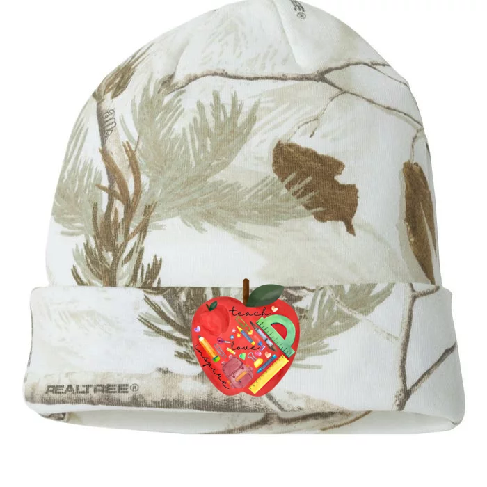 Teach Love Inspire Watercolor Teachers' Day Lettering Gift Kati - 12in Camo Beanie