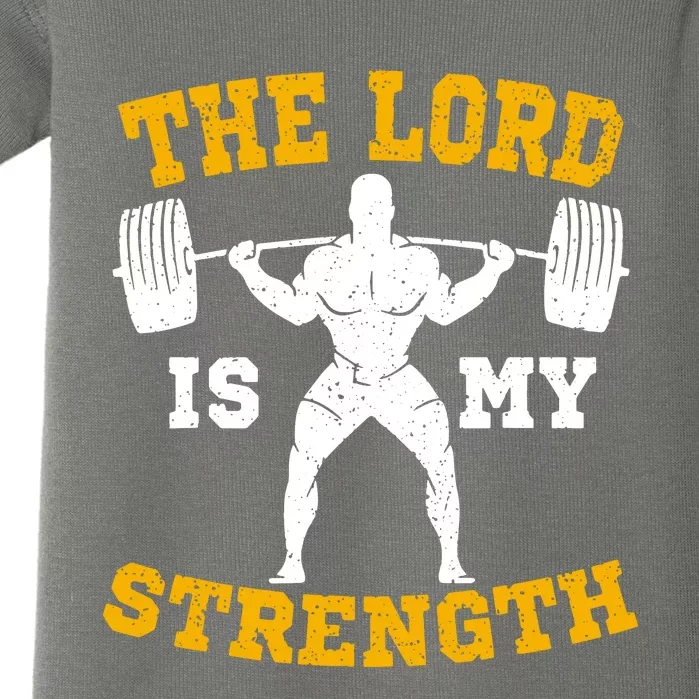 The Lord Is My Strengths Christian Gym Jesus Workout Baby Bodysuit