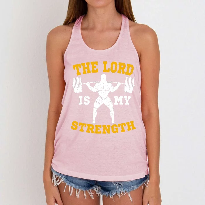 The Lord Is My Strengths Christian Gym Jesus Workout Women's Knotted Racerback Tank