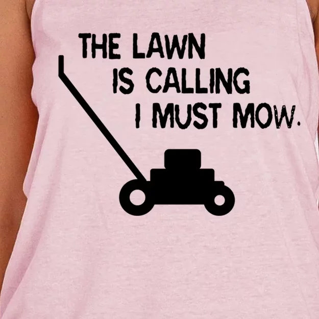 The Lawn Is Calling I Must Mow Funny Yard Work Dad Joke Cool Gift Women's Knotted Racerback Tank