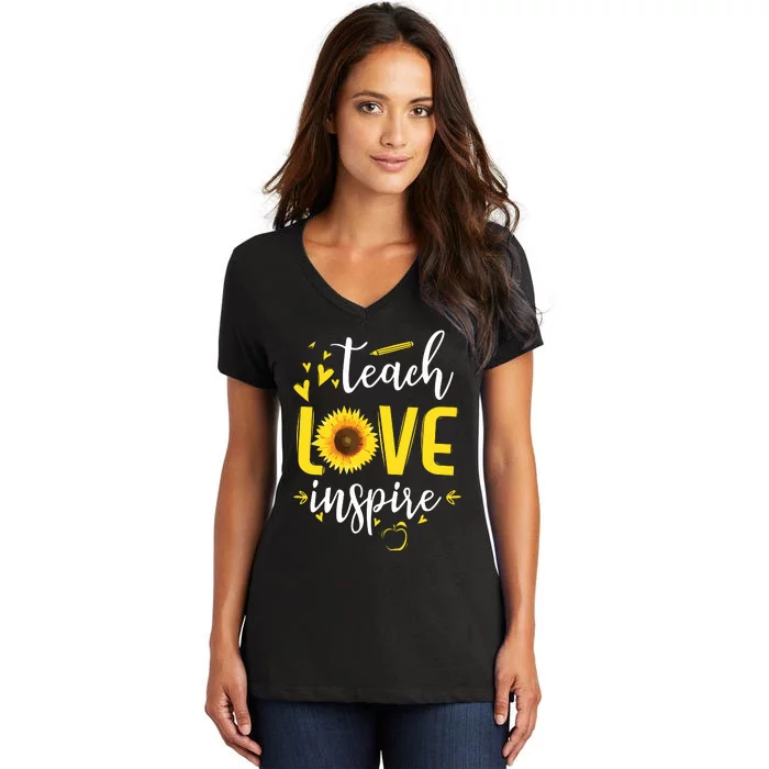 Teach Love Inspire Cute Sunflower Teacher Appreciation Gift Women's V-Neck T-Shirt