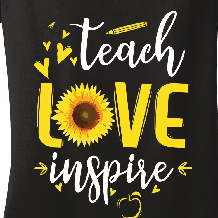 Teach Love Inspire Cute Sunflower Teacher Appreciation Gift Women's V-Neck T-Shirt