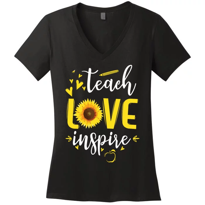 Teach Love Inspire Cute Sunflower Teacher Appreciation Gift Women's V-Neck T-Shirt