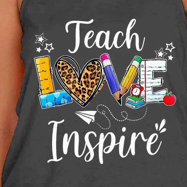 Teach Love Inspire School Teacher Back To School Women's Knotted Racerback Tank