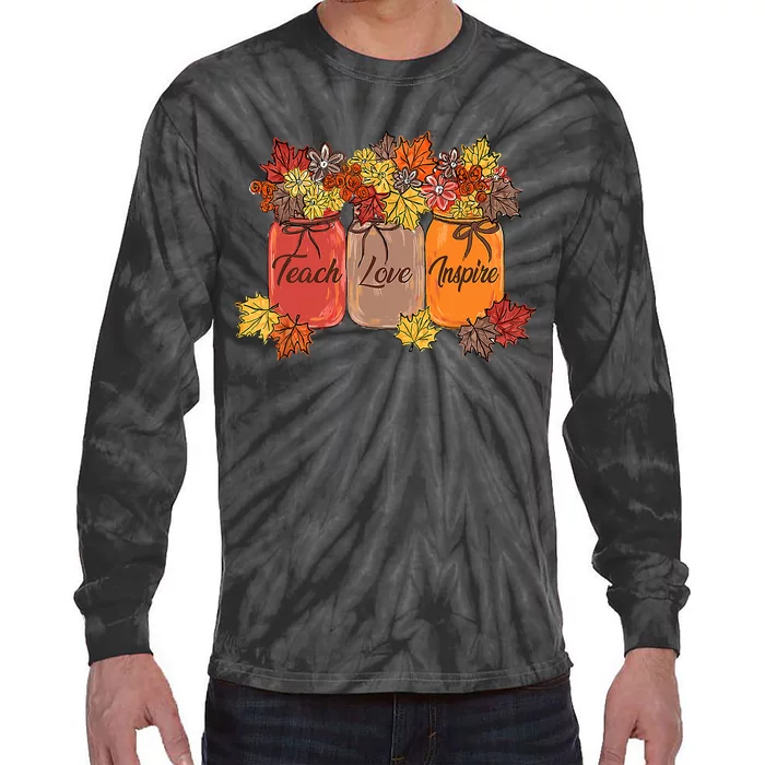 Teach Love Inspire Fall Teacher Thankful Floral Autumn Vibes Tie-Dye Long Sleeve Shirt