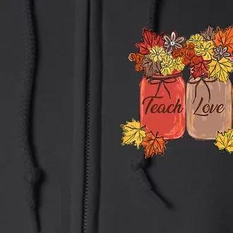 Teach Love Inspire Fall Teacher Thankful Floral Autumn Vibes Full Zip Hoodie