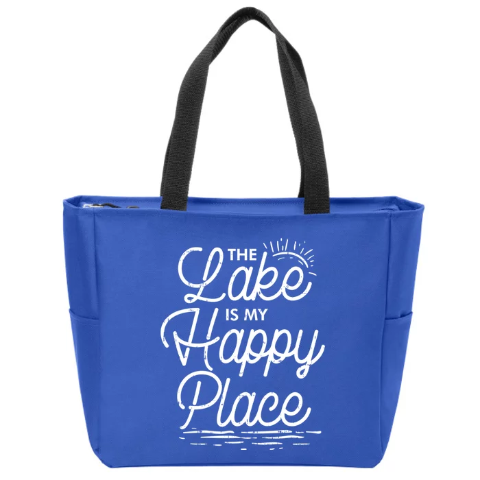 The Lake Is My Happy Place Funny Summer Camp Vacation Gift Zip Tote Bag