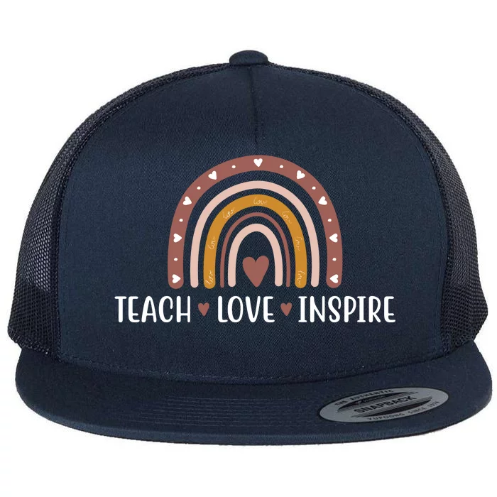 Teach Love Inspire Fall Autumn Rainbow Flat Bill Trucker Hat