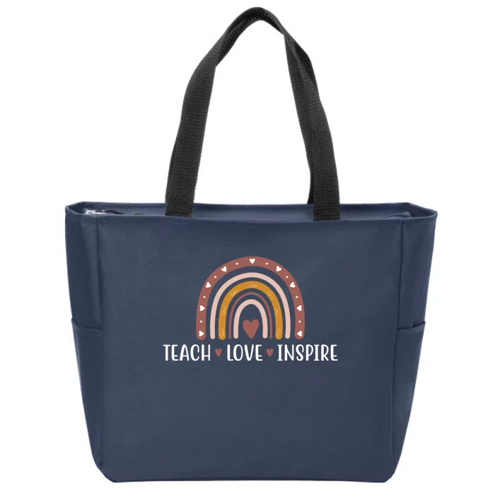 Teach Love Inspire Fall Autumn Rainbow Zip Tote Bag