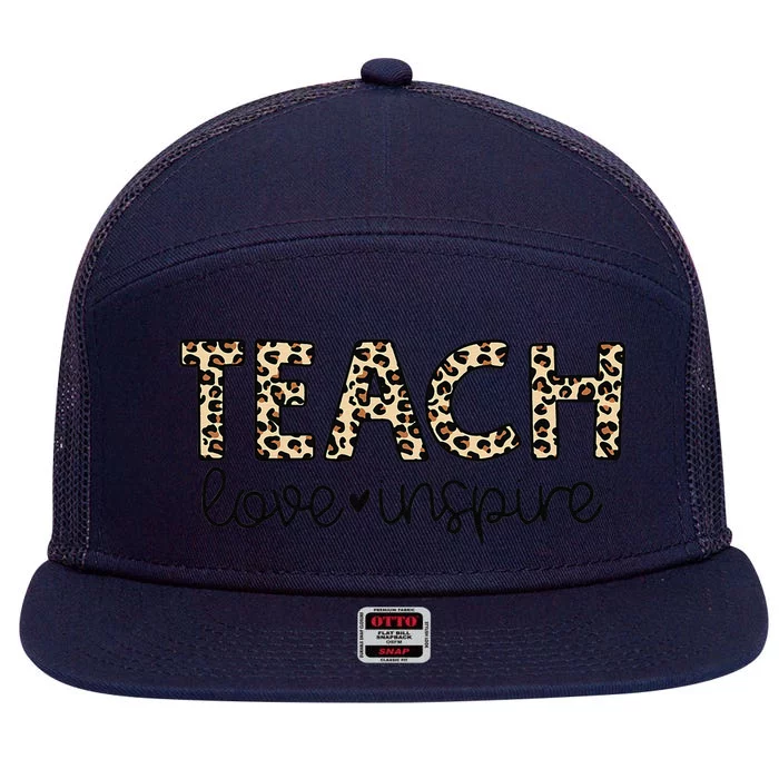 Teach Love Inspire Leopard Teacher Appreciation Gifts Women 7 Panel Mesh Trucker Snapback Hat