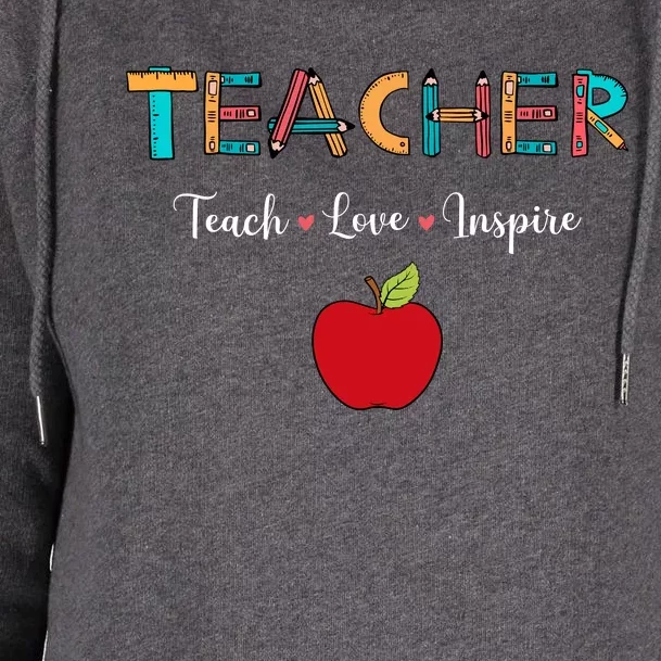 Teach Love Inspire Leopard Back To School Cute Teacher Womens Funnel Neck Pullover Hood