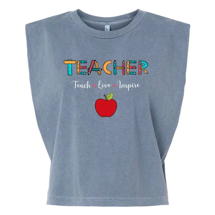 Teach Love Inspire Leopard Back To School Cute Teacher Garment-Dyed Women's Muscle Tee