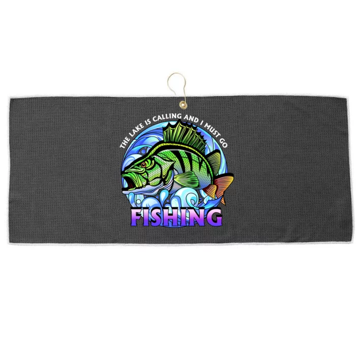 The Lake Is Calling And I Must Go Fishing Large Microfiber Waffle Golf Towel