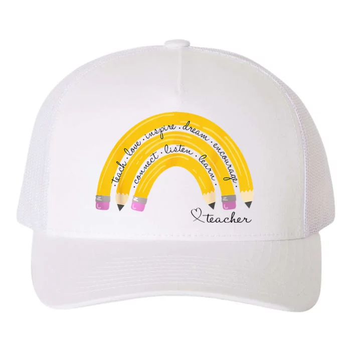 Teach Love Inspire Rainbow Pencil Teacher Back To School Yupoong Adult 5-Panel Trucker Hat