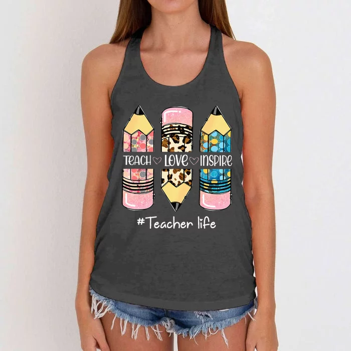 Teach Love Inspire Teacher life Crayon Women's Knotted Racerback Tank