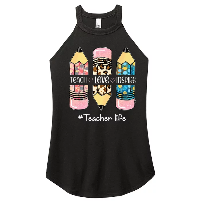 Teach Love Inspire Teacher life Crayon Women’s Perfect Tri Rocker Tank