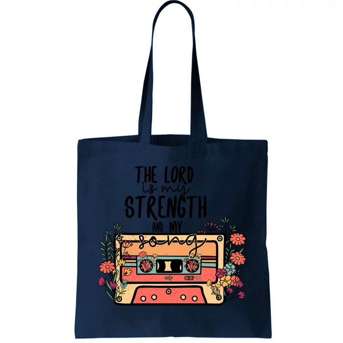 The Lord Is My Strength And My Song Psalm 118:14 Bible Verse Tote Bag