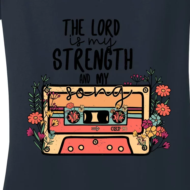 The Lord Is My Strength And My Song Psalm 118:14 Bible Verse Women's V-Neck T-Shirt