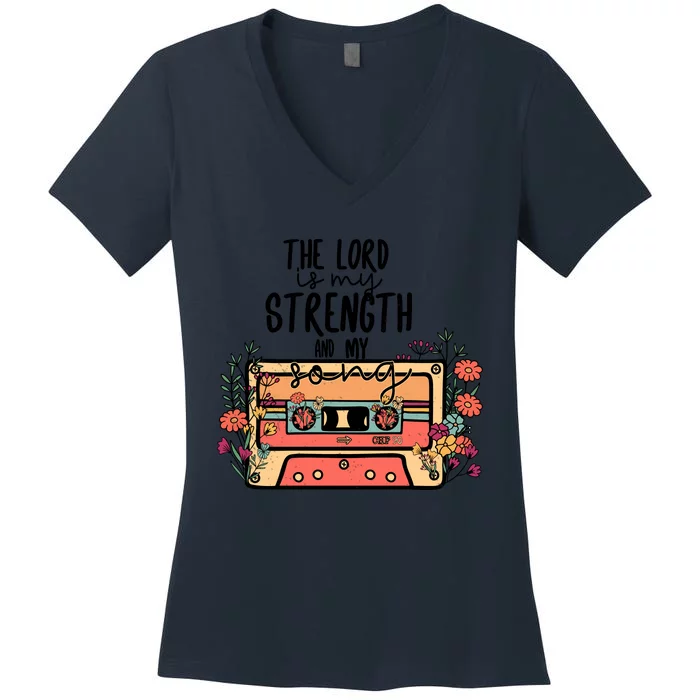 The Lord Is My Strength And My Song Psalm 118:14 Bible Verse Women's V-Neck T-Shirt