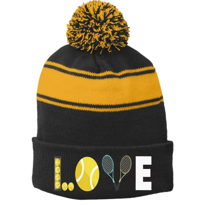 Tennis Love I Tennis Racket Tennis Ball Tennis Player Sport Stripe Pom Pom Beanie