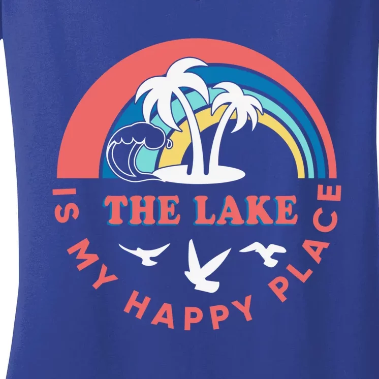 The Lake Is My Happy Place Sand Surf Summer Vacation Cute Gift Women's V-Neck T-Shirt