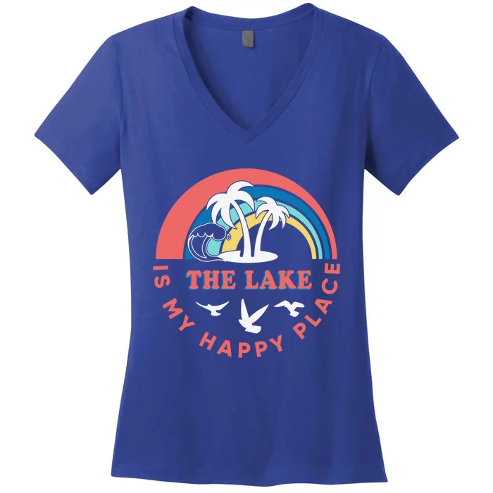 The Lake Is My Happy Place Sand Surf Summer Vacation Cute Gift Women's V-Neck T-Shirt