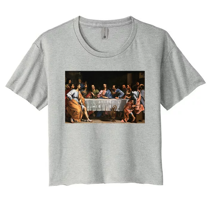 The Lord Jesus Christ With 12 Apostles On The Lords Supper Women's Crop Top Tee