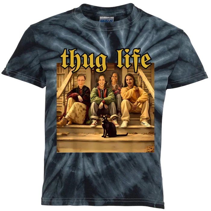 Thug Life Kamala Harris 2024 Feminist Vote Blue Election Kids Tie-Dye T-Shirt